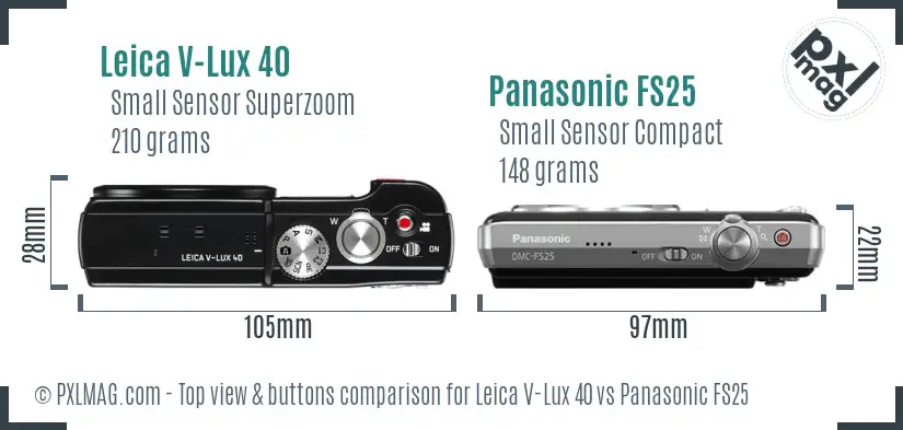 Leica V-Lux 40 vs Panasonic FS25 top view buttons comparison