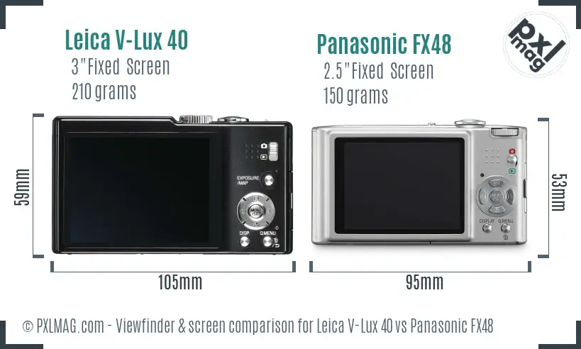 Leica V-Lux 40 vs Panasonic FX48 Screen and Viewfinder comparison