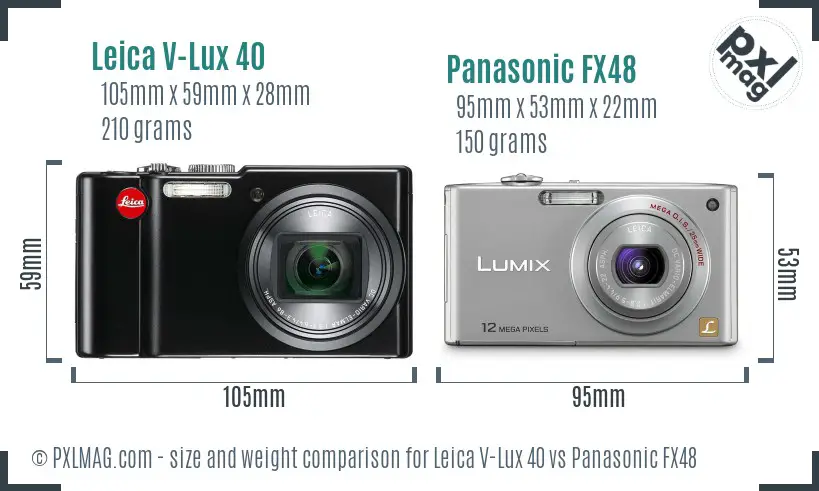 Leica V-Lux 40 vs Panasonic FX48 size comparison