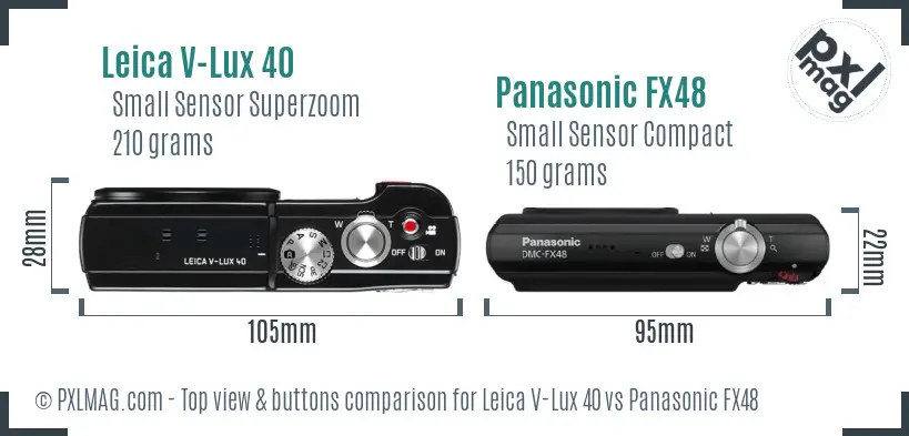 Leica V-Lux 40 vs Panasonic FX48 top view buttons comparison