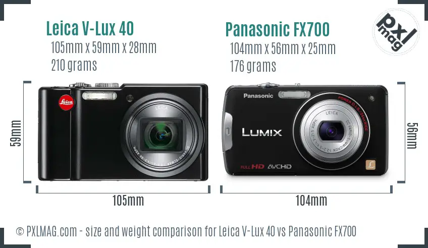 Leica V-Lux 40 vs Panasonic FX700 size comparison