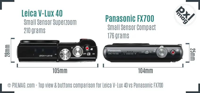 Leica V-Lux 40 vs Panasonic FX700 top view buttons comparison