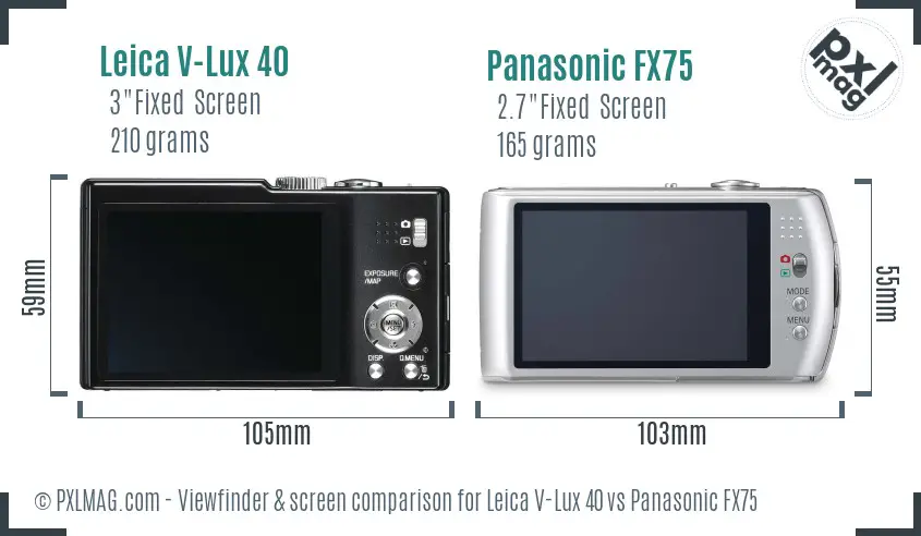Leica V-Lux 40 vs Panasonic FX75 Screen and Viewfinder comparison