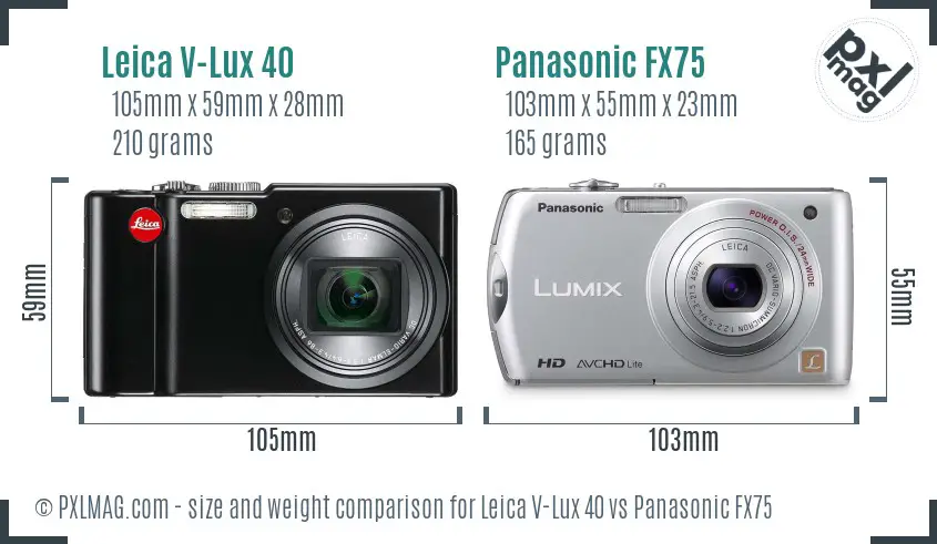 Leica V-Lux 40 vs Panasonic FX75 size comparison