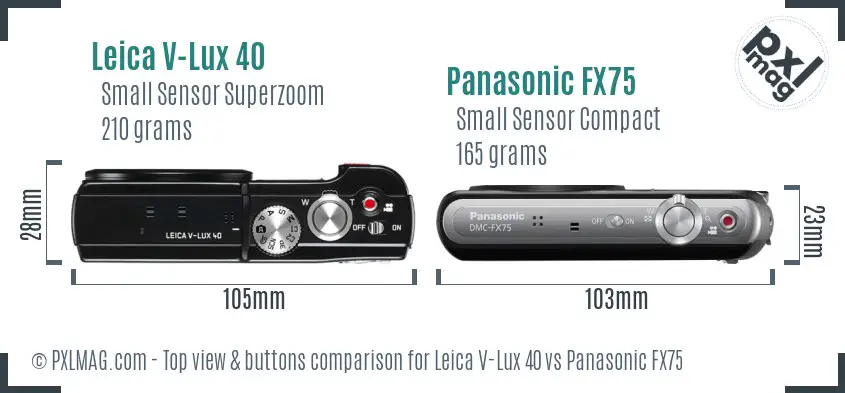 Leica V-Lux 40 vs Panasonic FX75 top view buttons comparison