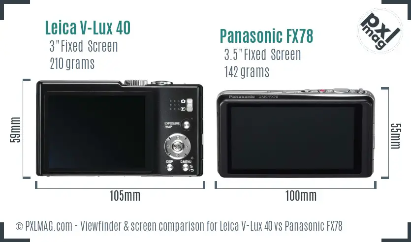 Leica V-Lux 40 vs Panasonic FX78 Screen and Viewfinder comparison