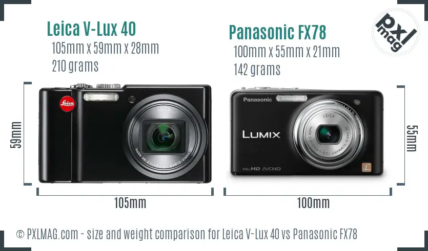 Leica V-Lux 40 vs Panasonic FX78 size comparison