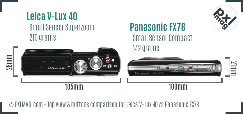 Leica V-Lux 40 vs Panasonic FX78 top view buttons comparison