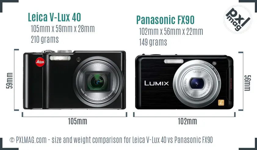Leica V-Lux 40 vs Panasonic FX90 size comparison Leica V-Lux 40 vs Panasonic FX90 size comparison