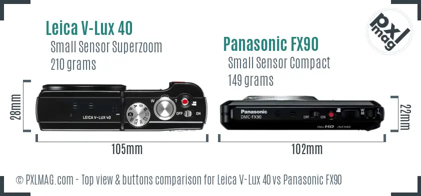 Leica V-Lux 40 vs Panasonic FX90 top view buttons comparison Leica V-Lux 40 vs Panasonic FX90 top view buttons comparison
