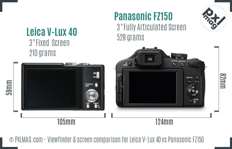 Leica V-Lux 40 vs Panasonic FZ150 Screen and Viewfinder comparison