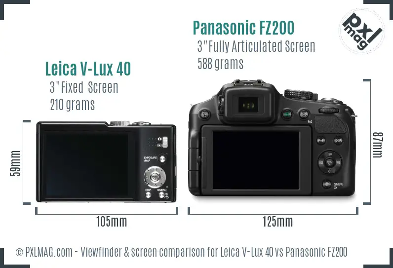 Leica V-Lux 40 vs Panasonic FZ200 Screen and Viewfinder comparison