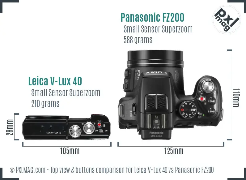 Leica V-Lux 40 vs Panasonic FZ200 top view buttons comparison