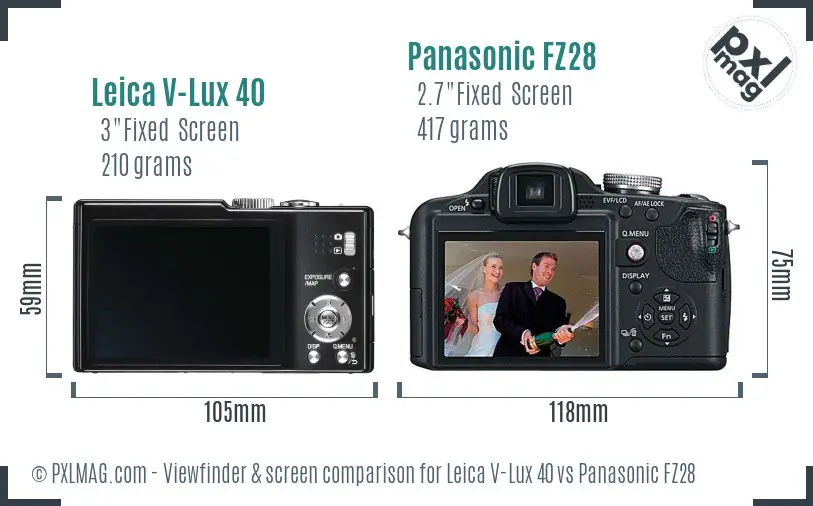 Leica V-Lux 40 vs Panasonic FZ28 Screen and Viewfinder comparison