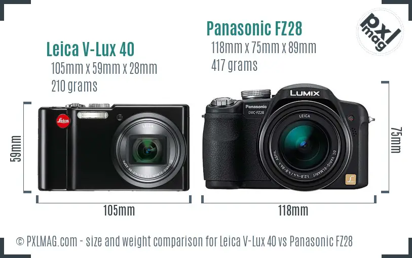 Leica V-Lux 40 vs Panasonic FZ28 size comparison
