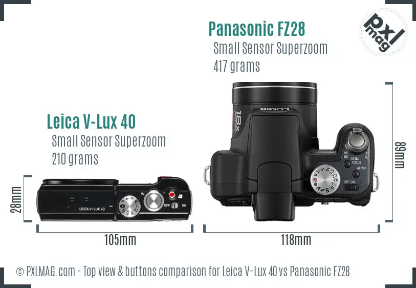 Leica V-Lux 40 vs Panasonic FZ28 top view buttons comparison