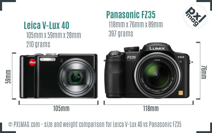 Leica V-Lux 40 vs Panasonic FZ35 size comparison