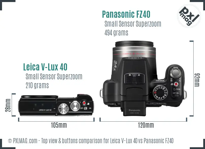 Leica V-Lux 40 vs Panasonic FZ40 top view buttons comparison