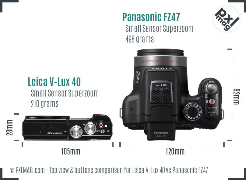 Leica V-Lux 40 vs Panasonic FZ47 top view buttons comparison