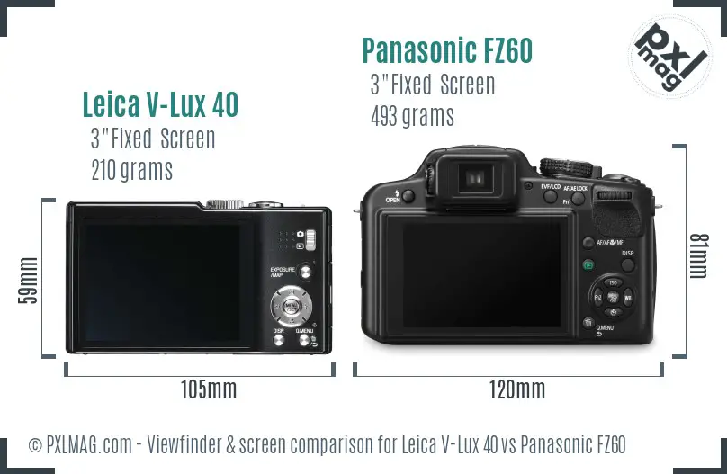 Leica V-Lux 40 vs Panasonic FZ60 Screen and Viewfinder comparison