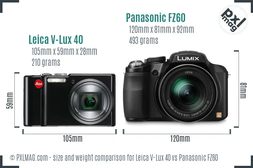 Leica V-Lux 40 vs Panasonic FZ60 size comparison