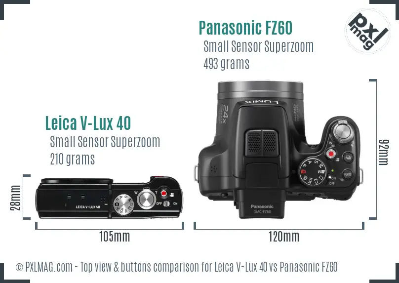 Leica V-Lux 40 vs Panasonic FZ60 top view buttons comparison