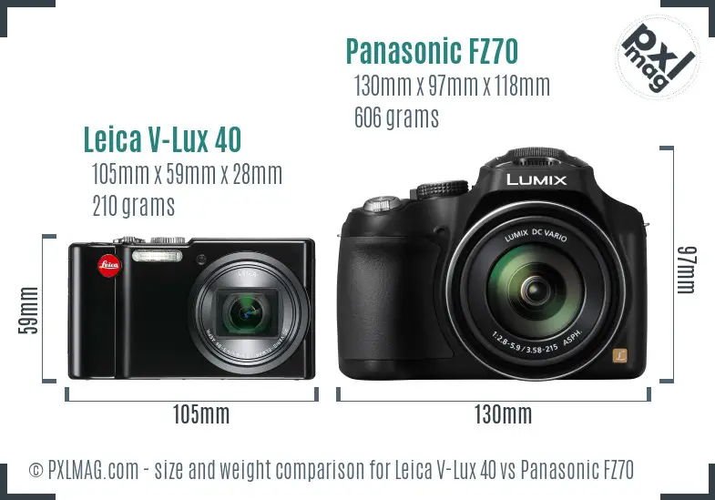 Leica V-Lux 40 vs Panasonic FZ70 size comparison