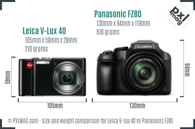 Leica V-Lux 40 vs Panasonic FZ80 size comparison