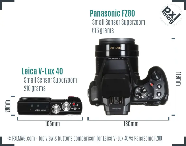 Leica V-Lux 40 vs Panasonic FZ80 top view buttons comparison