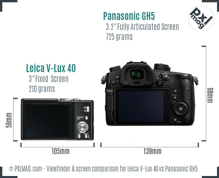 Leica V-Lux 40 vs Panasonic GH5 Screen and Viewfinder comparison