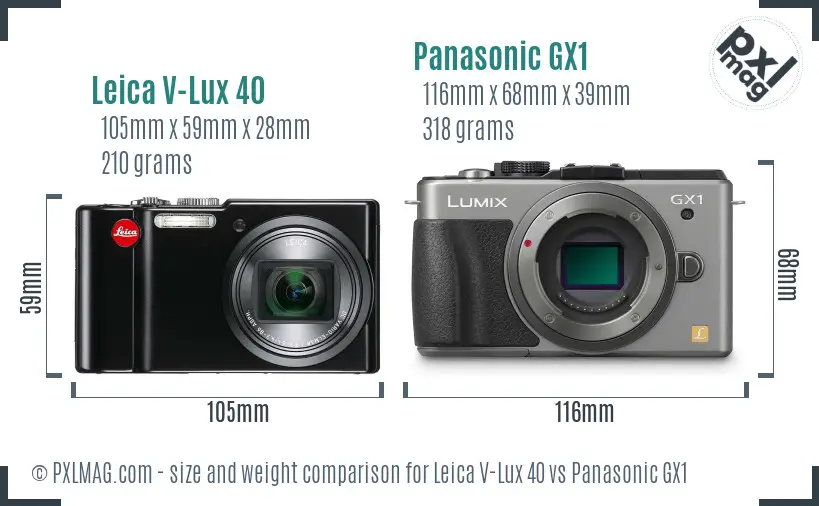 Leica V-Lux 40 vs Panasonic GX1 size comparison