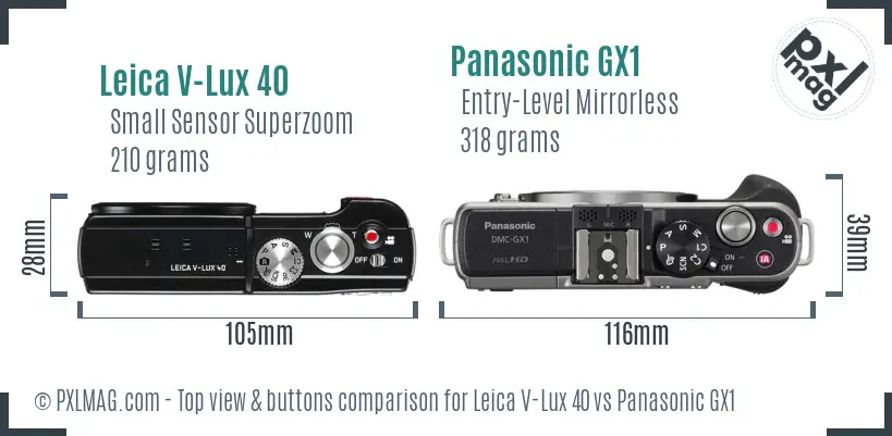 Leica V-Lux 40 vs Panasonic GX1 top view buttons comparison