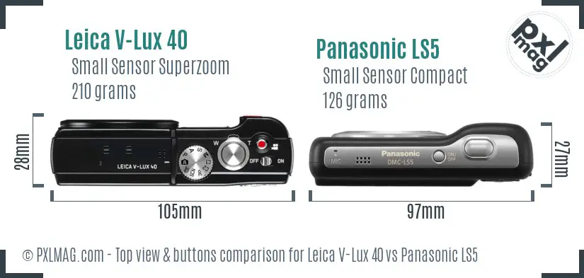 Leica V-Lux 40 vs Panasonic LS5 top view buttons comparison Leica V-Lux 40 vs Panasonic LS5 top view buttons comparison