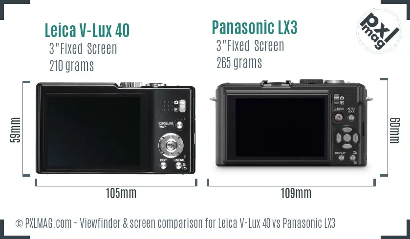 Leica V-Lux 40 vs Panasonic LX3 Screen and Viewfinder comparison