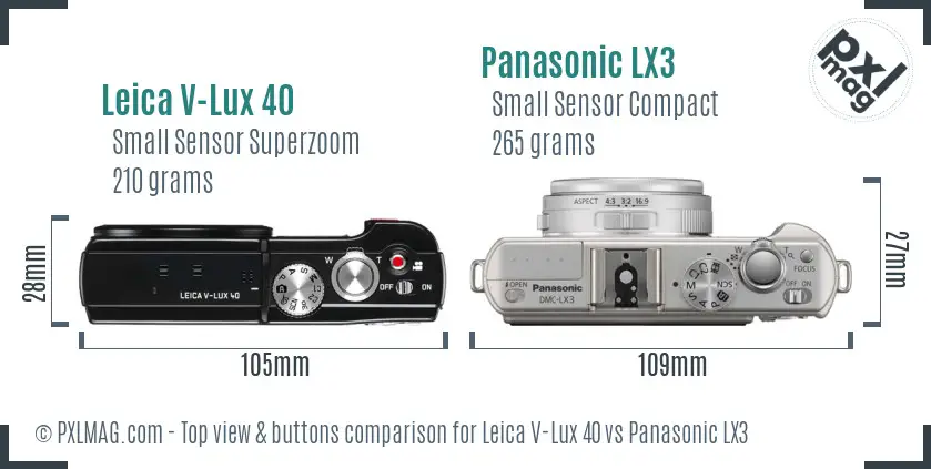 Leica V-Lux 40 vs Panasonic LX3 top view buttons comparison