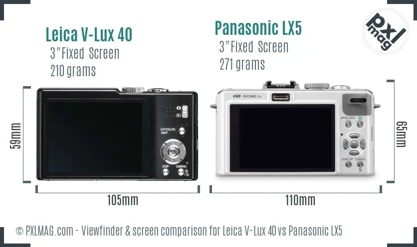 Leica V-Lux 40 vs Panasonic LX5 Screen and Viewfinder comparison