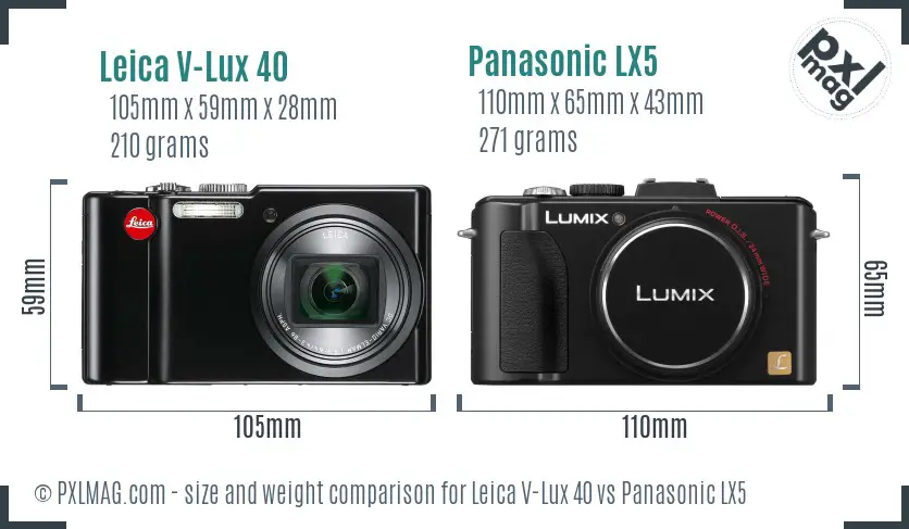Leica V-Lux 40 vs Panasonic LX5 size comparison