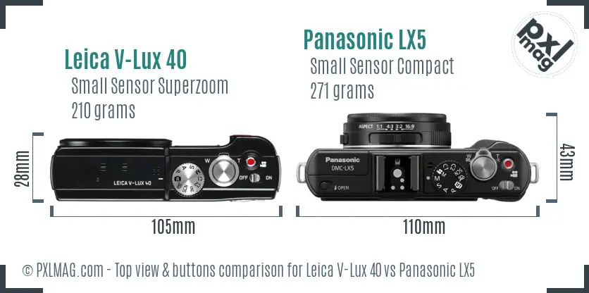 Leica V-Lux 40 vs Panasonic LX5 top view buttons comparison