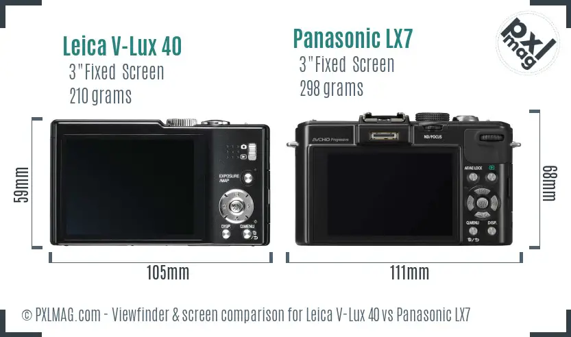 Leica V-Lux 40 vs Panasonic LX7 Screen and Viewfinder comparison