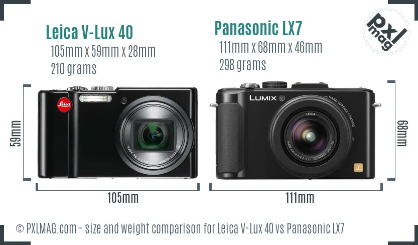 Leica V-Lux 40 vs Panasonic LX7 size comparison