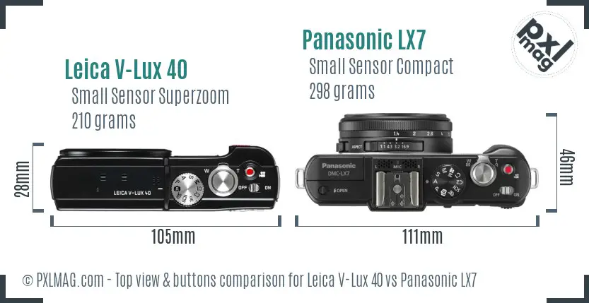 Leica V-Lux 40 vs Panasonic LX7 top view buttons comparison