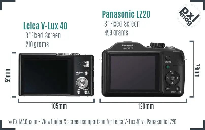 Leica V-Lux 40 vs Panasonic LZ20 Screen and Viewfinder comparison