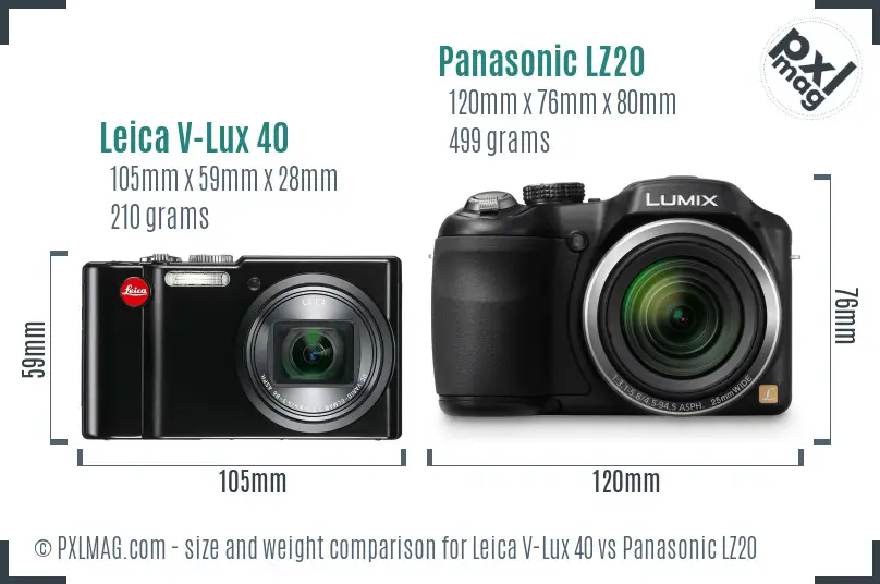Leica V-Lux 40 vs Panasonic LZ20 size comparison