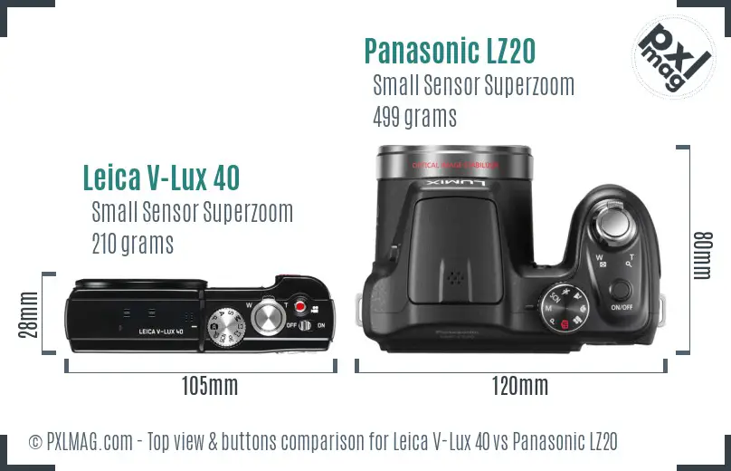 Leica V-Lux 40 vs Panasonic LZ20 top view buttons comparison