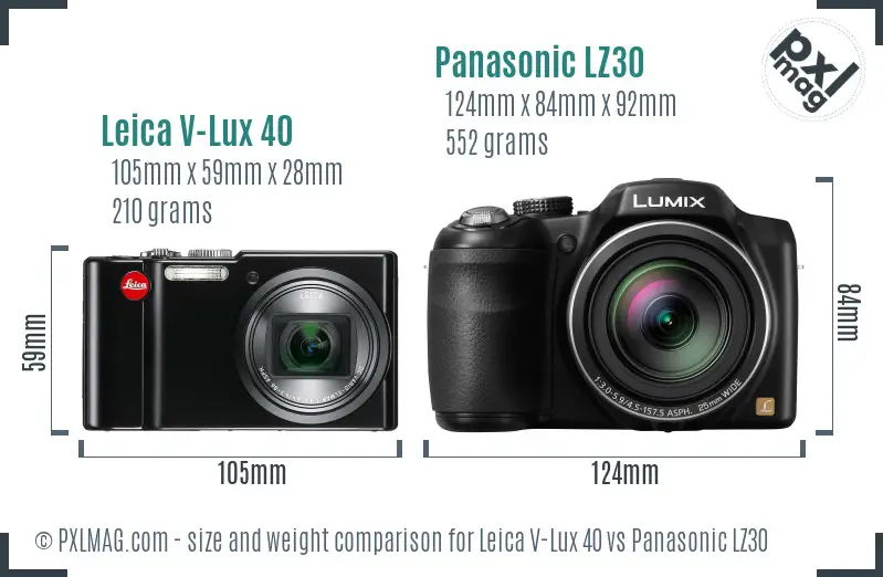 Leica V-Lux 40 vs Panasonic LZ30 size comparison