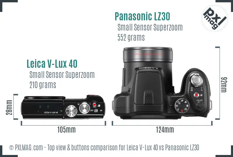 Leica V-Lux 40 vs Panasonic LZ30 top view buttons comparison