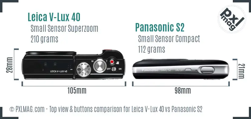 Leica V-Lux 40 vs Panasonic S2 top view buttons comparison Leica V-Lux 40 vs Panasonic S2 top view buttons comparison