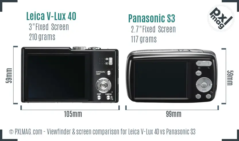 Leica V-Lux 40 vs Panasonic S3 Screen and Viewfinder comparison