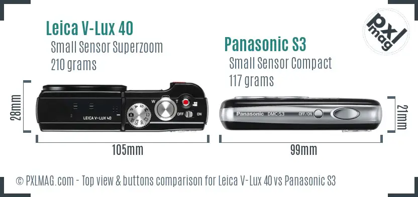 Leica V-Lux 40 vs Panasonic S3 top view buttons comparison