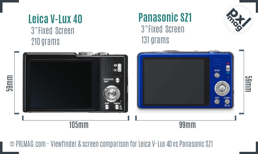 Leica V-Lux 40 vs Panasonic SZ1 Screen and Viewfinder comparison